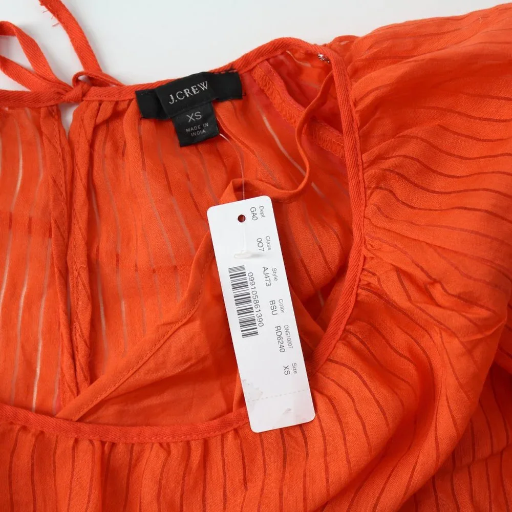 J.Crew lightweight semi sheer shadow stripe relax fit orange  top blouse XS New